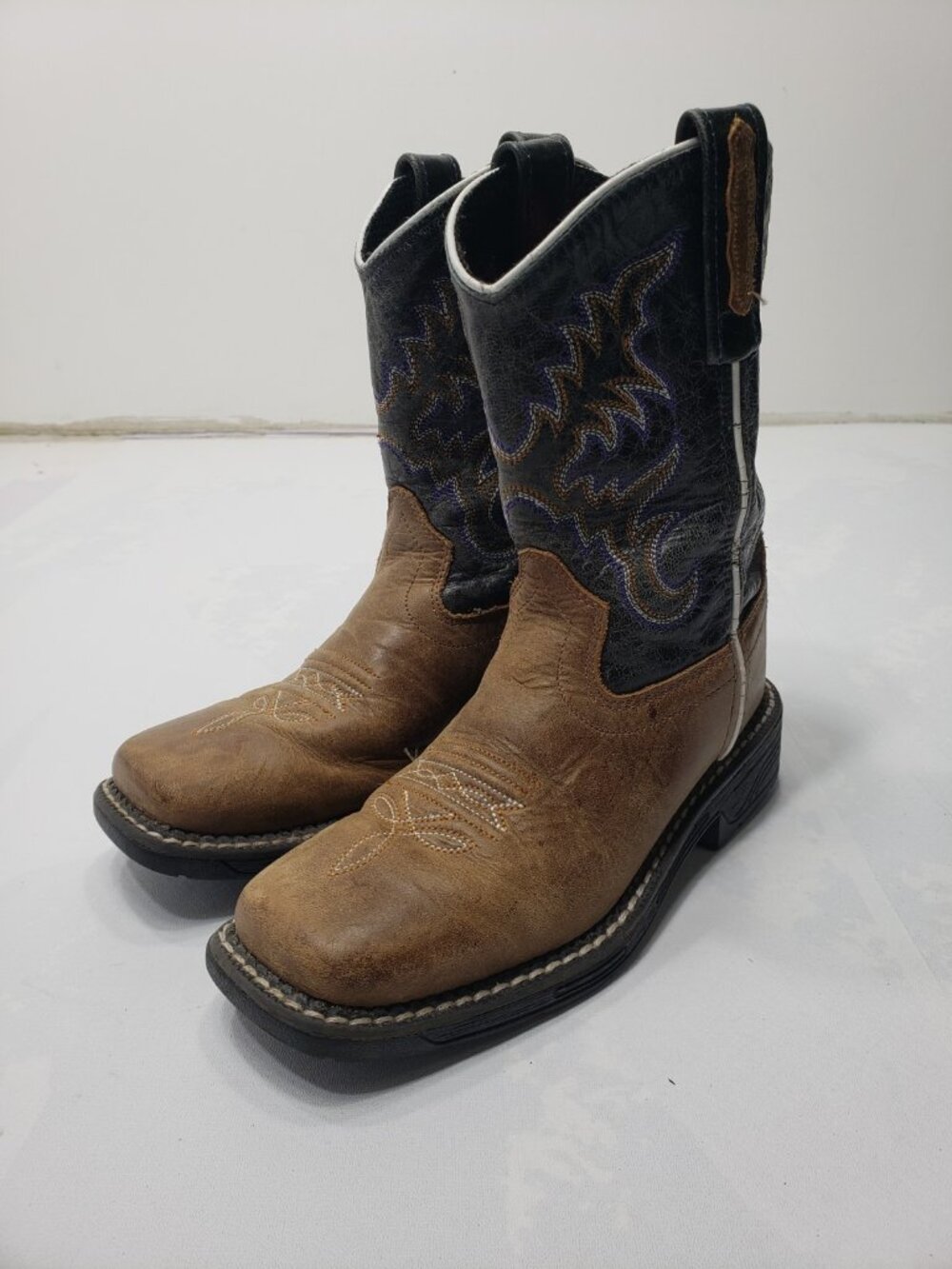 Old West Kids Cowboy Boots WB1002 Size 12D Brown Leather Square Toe Western